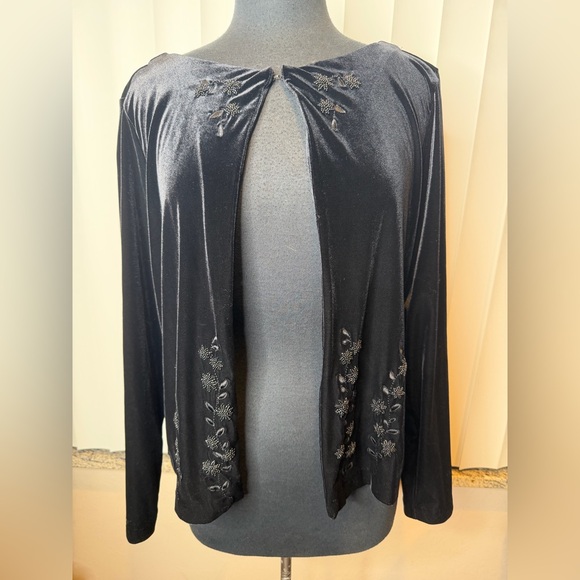 Liz Claiborne Jackets & Blazers - Liz & Co Vintage Black Velour Evening One Button Topper Jacket Embellished SZ XL